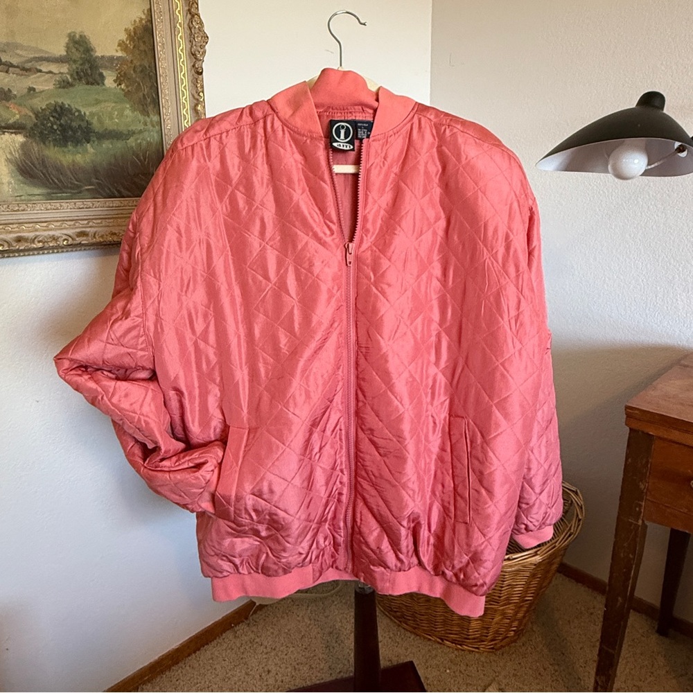 100% Silk Pink Bomber Jacket Lightweight Casual